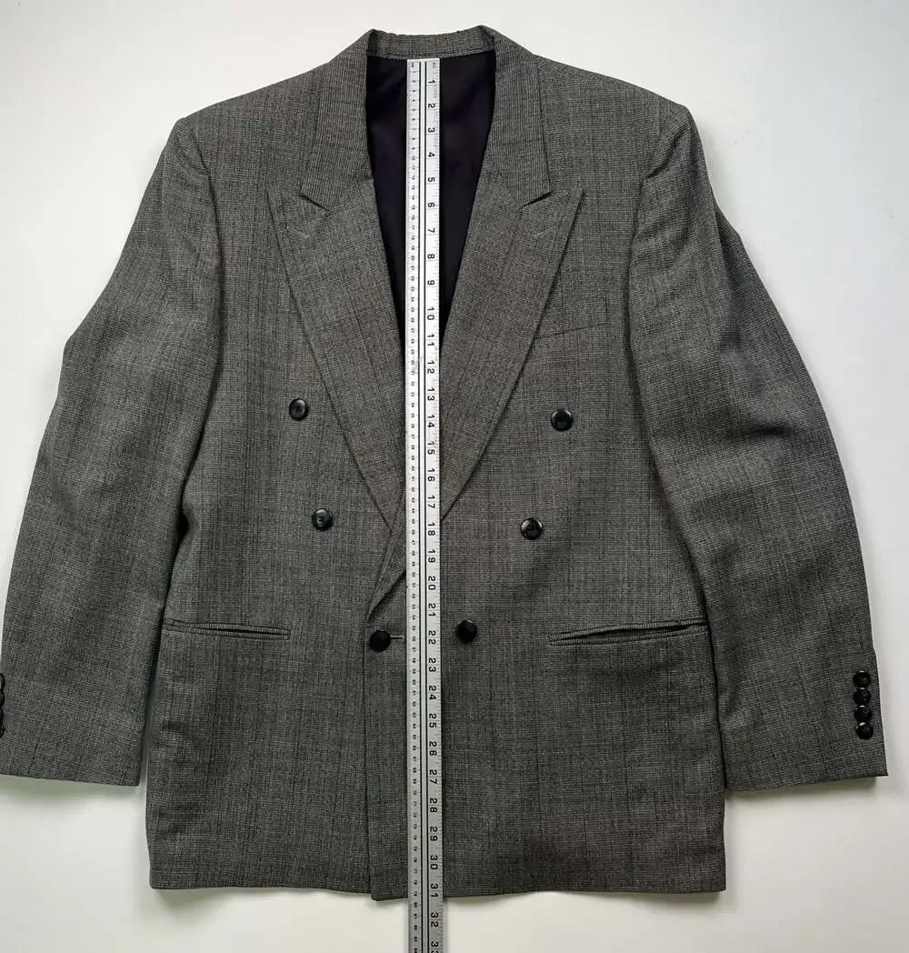 Oscar de la Renta Vintage Double-Breasted Gray Textured Blazer Size 42R see meas